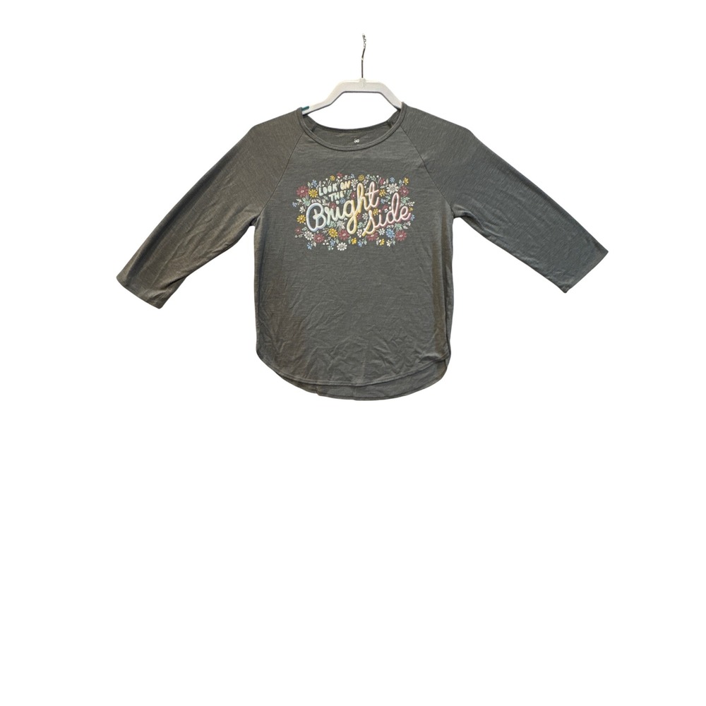 So Favorite Graphic Tee Girls XL 14 16 Gray 3/4 Sleeve "Look on the Bright Side"